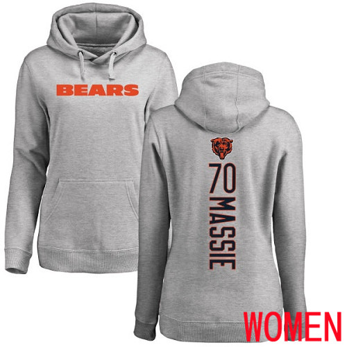 Chicago Bears Ash Women Bobby Massie Backer NFL Football 70 Pullover Hoodie Sweatshirts